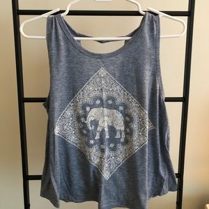Elephant blue tank top, open/cross back